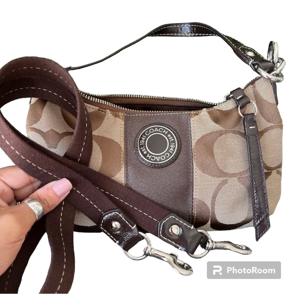 COACH Vintage Khaki Signature Stripe Mini Handbag. E1925-F19218